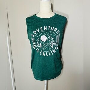 Women Adventure Is Calling Tank Top Hiking Graphic Tee Cactus SZ M Shirt